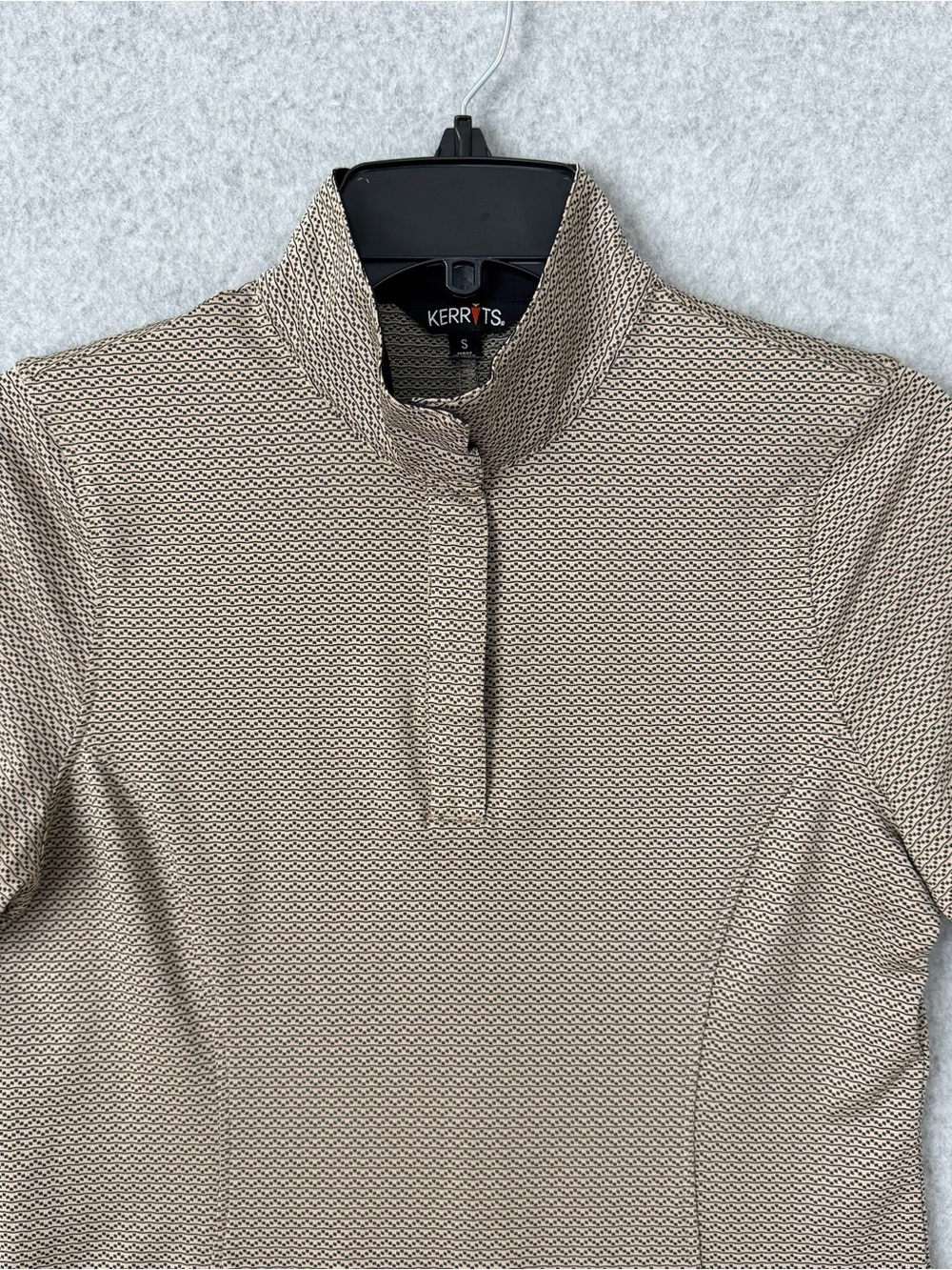 Kerrits Womens Short Sleeve Equestrian Riding Top Tan Black Shirt 1/4 Snap Small - Picture 2 of 15